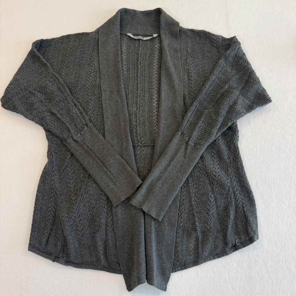Athleta‎ Cardigan Women Large Gray Cotton Cashmere Pointelle Open Front Wrap